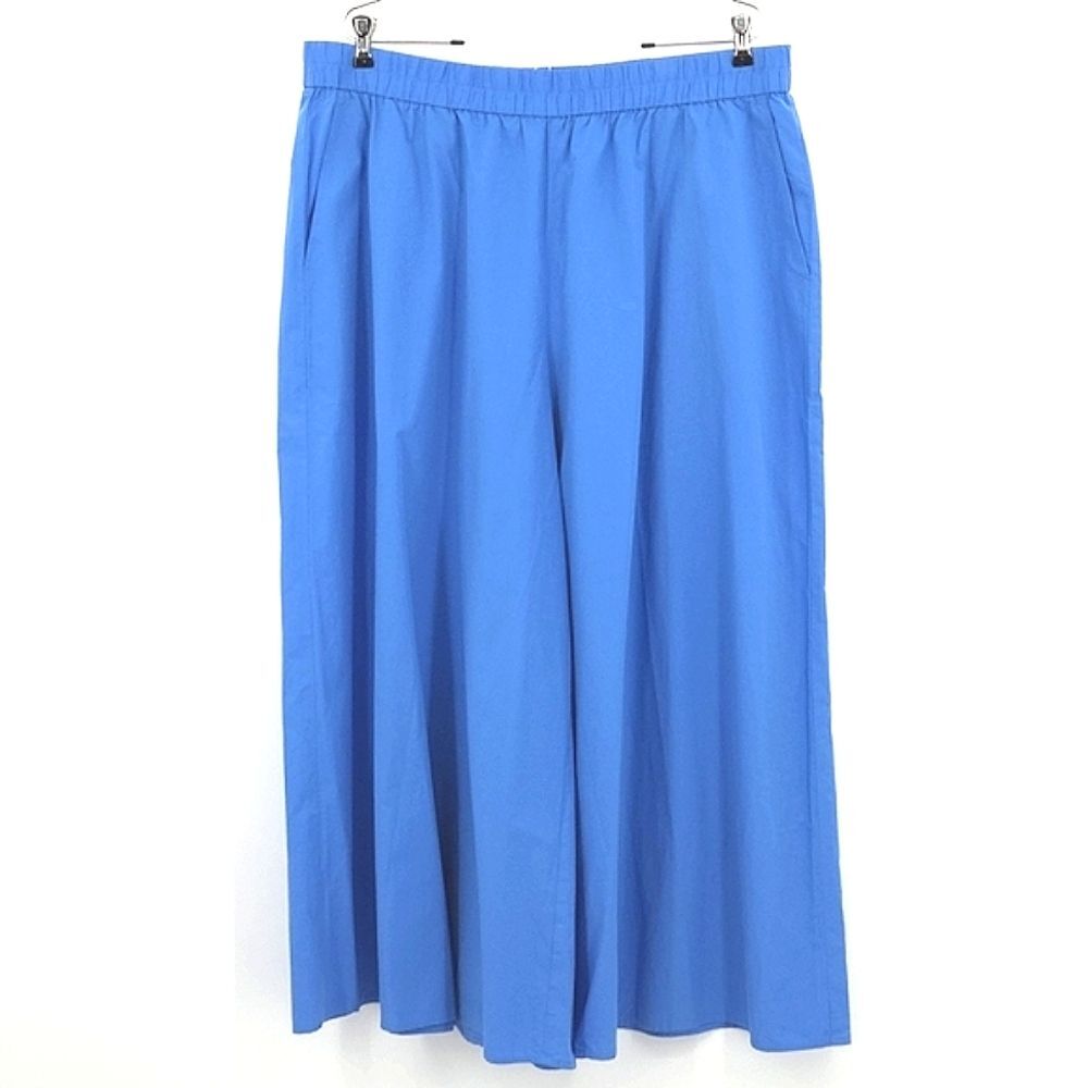 Eileen Fisher Cropped Wide Leg Culotte Pants Womens Size Large Blue Cotton Lagum